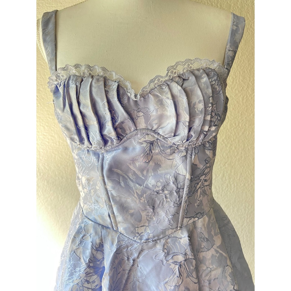 Windsor Periwinkle Blue Floral Jacquard Corset Mini Dress Skater Style JP80355 M - Picture 3 of 8